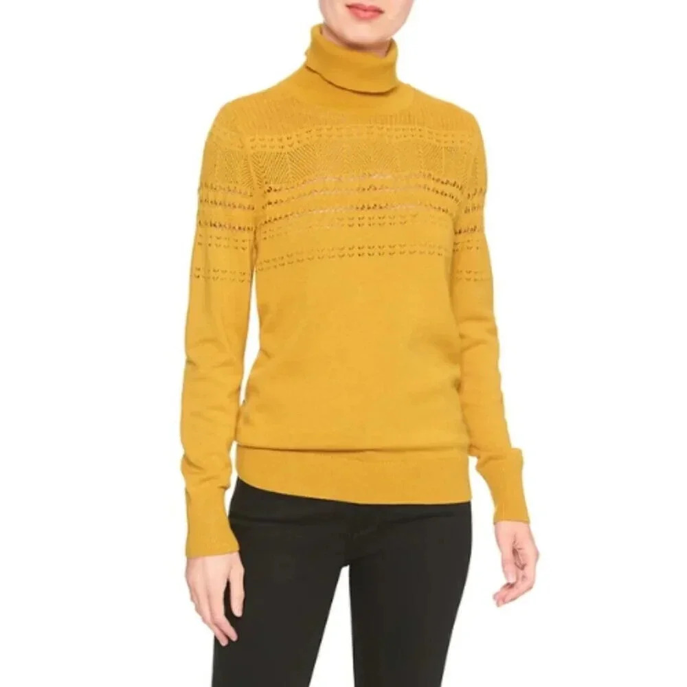 Banana Republic Womens Small Pointelle Micro-Knit Turtleneck Sweater